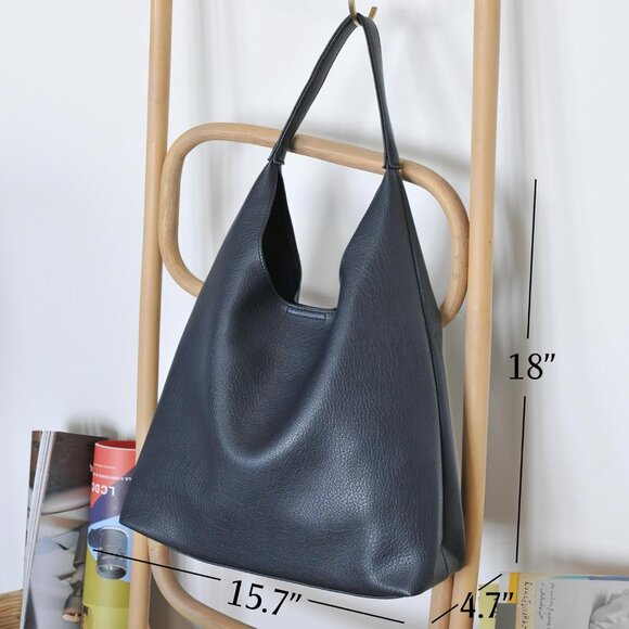 Women Navy Blue Imported Polyester Leather Hobo Soft Vegan Shoulder Tote Bags - Picture 4 of 6